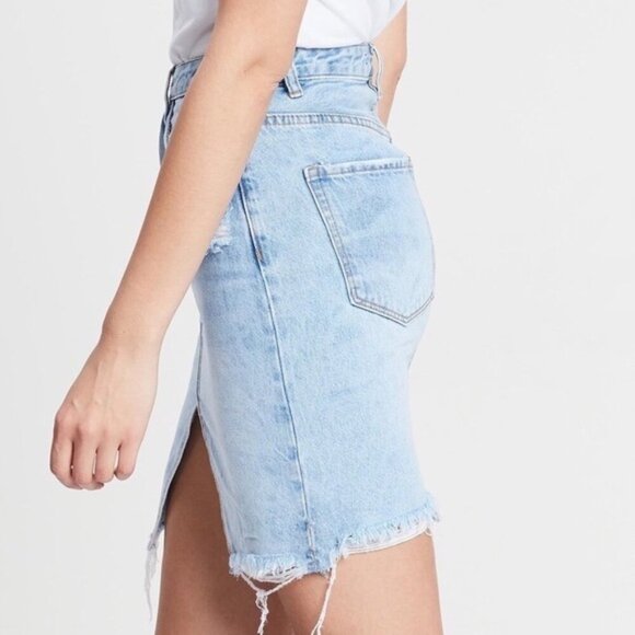Free people Neon Blonde Denim Jean Mini Skirt Distressed High Waist Light wash - Picture 10 of 16